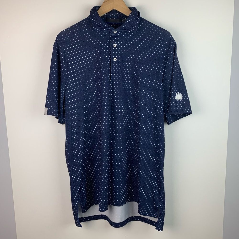 Ralph Lauren RLX men’s classic fit performance golf polo navy white dots size M